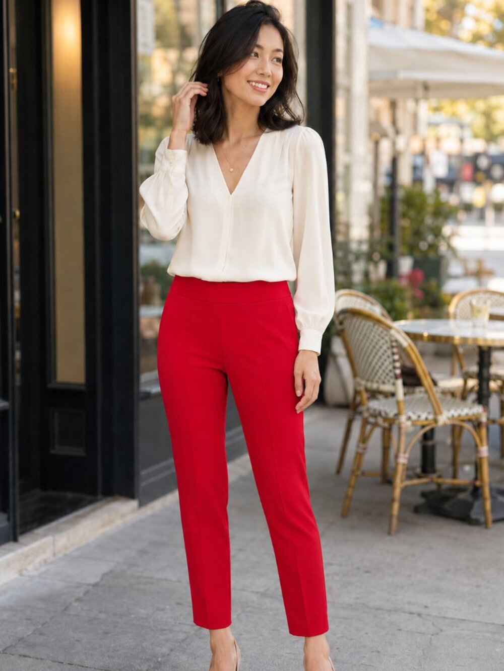 Red Petite Ankle-Length Pull-On Pants sz.L
